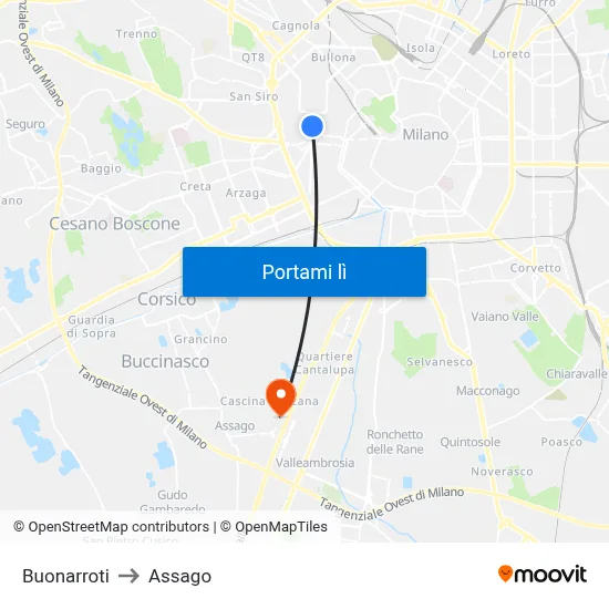 Buonarroti to Assago map
