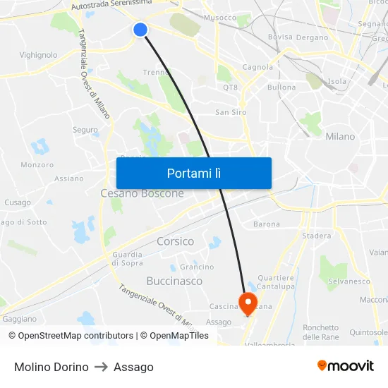 Molino Dorino to Assago map