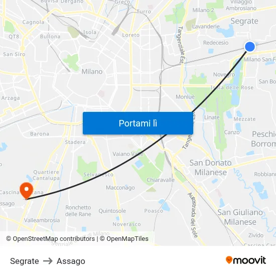 Segrate to Assago map