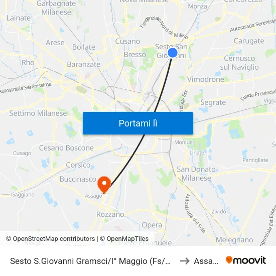 Sesto S.Giovanni Gramsci/I° Maggio (Fs/M1) to Assago map