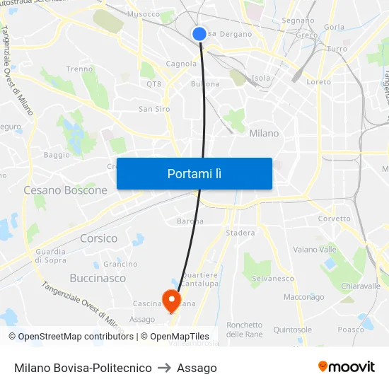 Milano Bovisa-Politecnico to Assago map