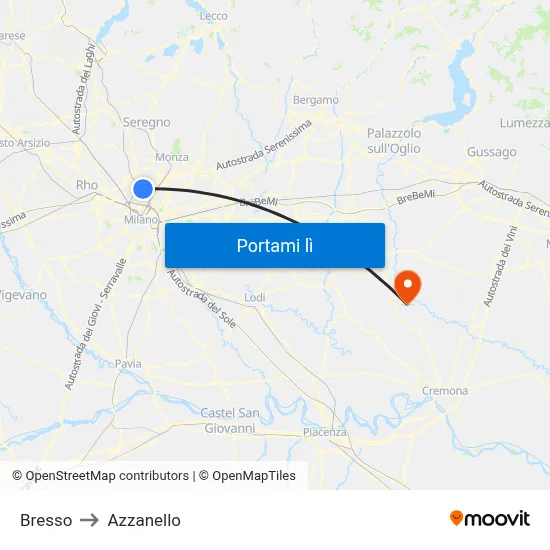 Bresso to Azzanello map