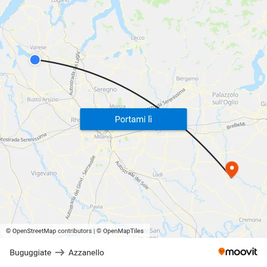 Buguggiate to Azzanello map