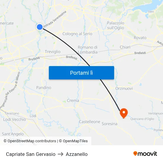 Capriate San Gervasio to Azzanello map