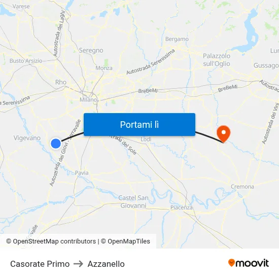 Casorate Primo to Azzanello map