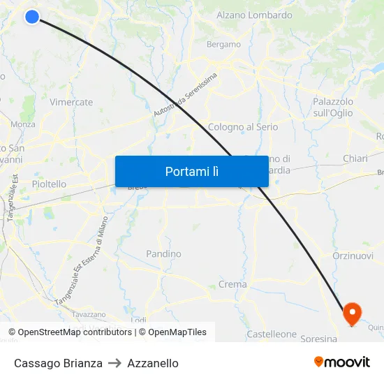 Cassago Brianza to Azzanello map