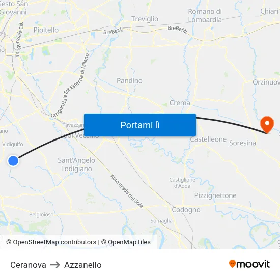 Ceranova to Azzanello map
