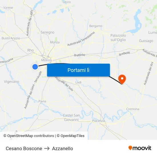 Cesano Boscone to Azzanello map