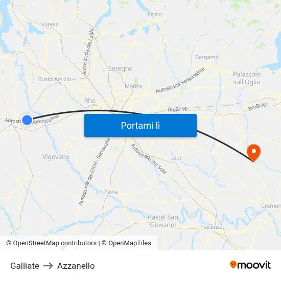 Galliate to Azzanello map