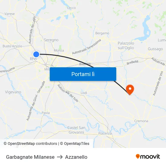 Garbagnate Milanese to Azzanello map