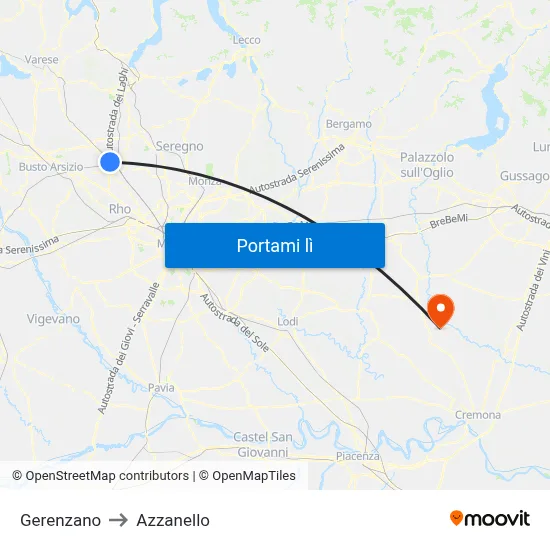 Gerenzano to Azzanello map