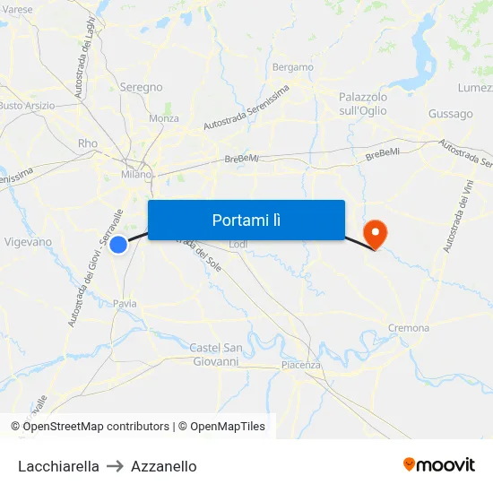 Lacchiarella to Azzanello map