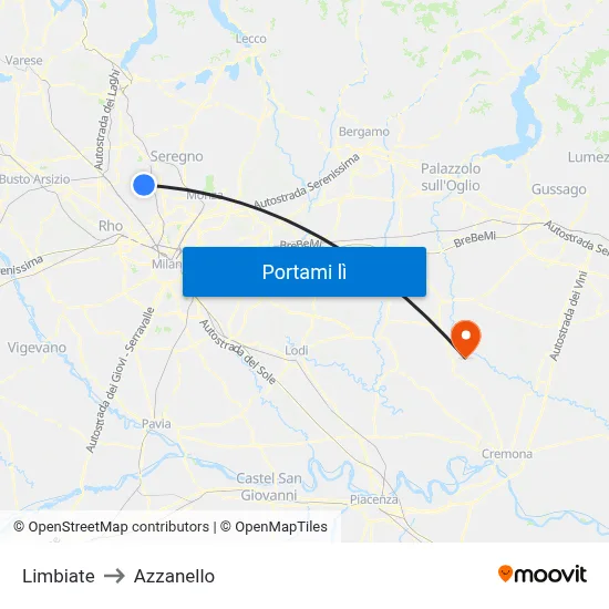 Limbiate to Azzanello map