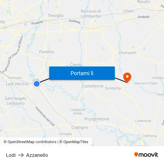 Lodi to Azzanello map