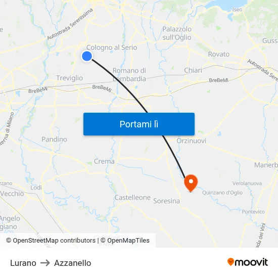 Lurano to Azzanello map