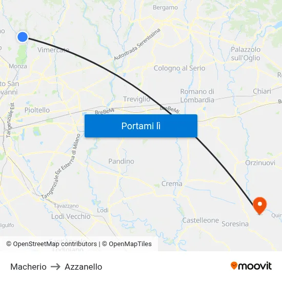 Macherio to Azzanello map