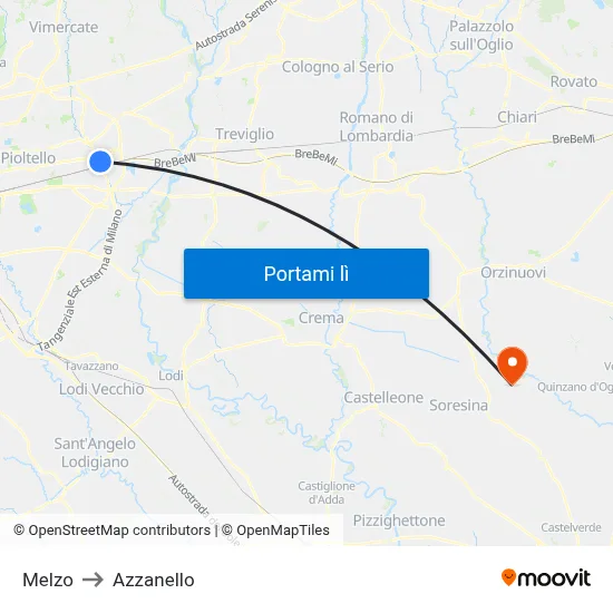 Melzo to Azzanello map