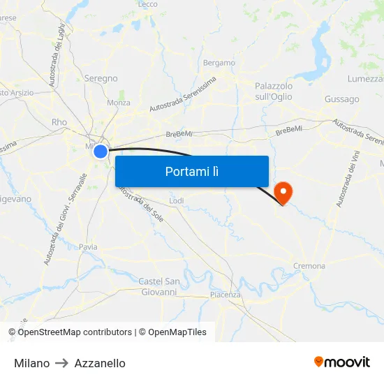 Milano to Azzanello map