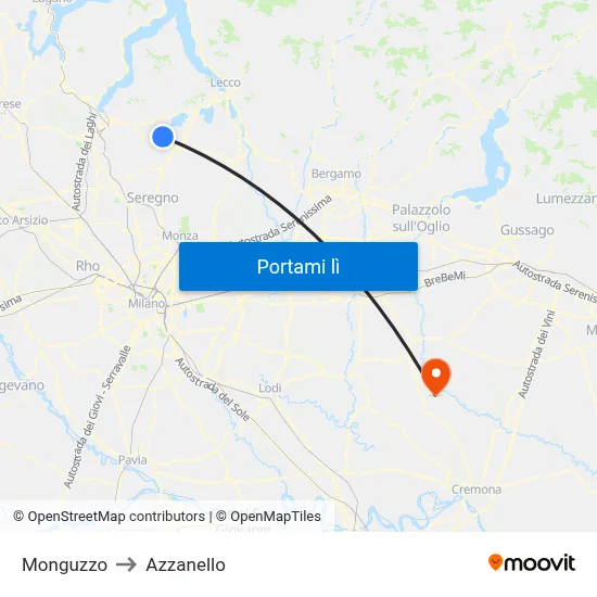 Monguzzo to Azzanello map