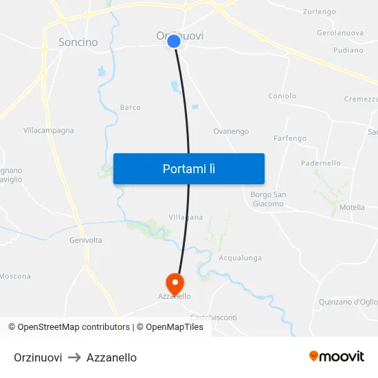 Orzinuovi to Azzanello map