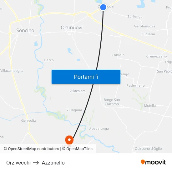 Orzivecchi to Azzanello map