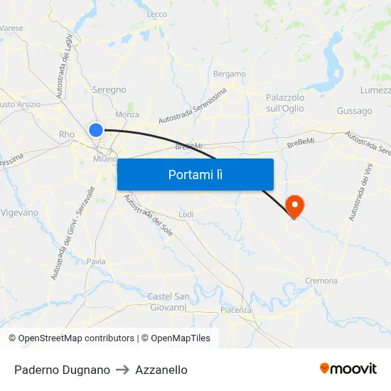 Paderno Dugnano to Azzanello map