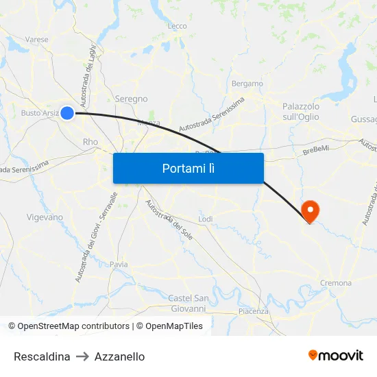 Rescaldina to Azzanello map