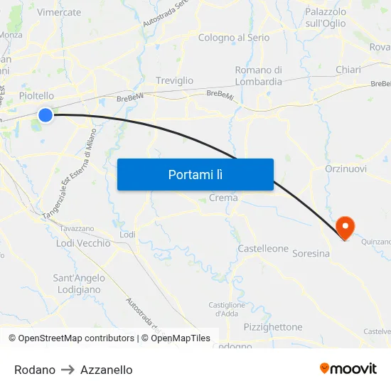 Rodano to Azzanello map