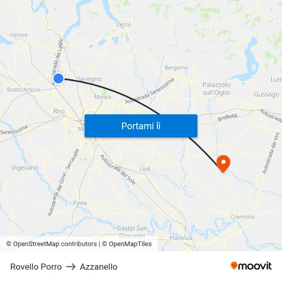 Rovello Porro to Azzanello map