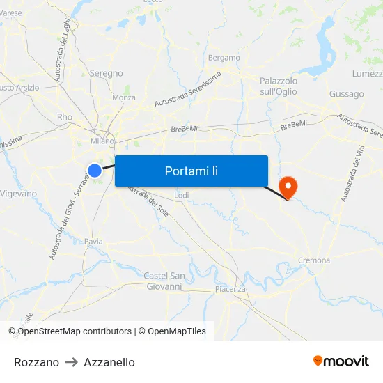Rozzano to Azzanello map