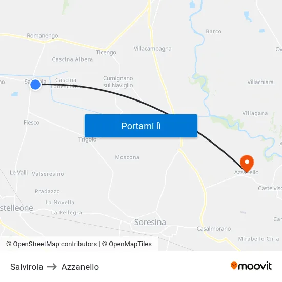 Salvirola to Azzanello map
