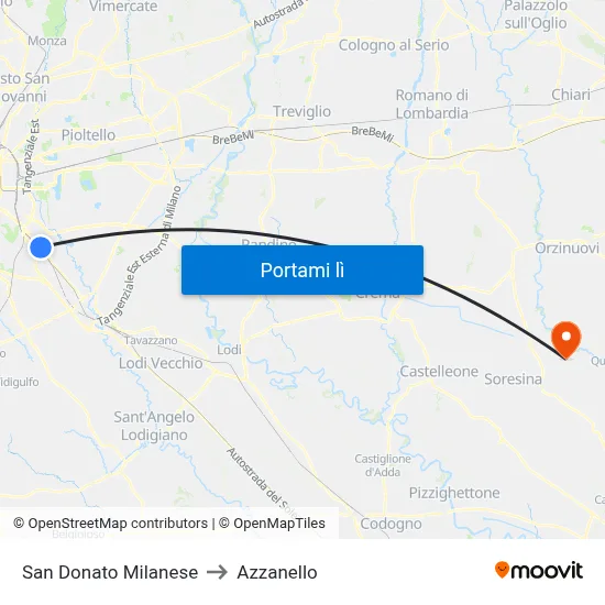 San Donato Milanese to Azzanello map