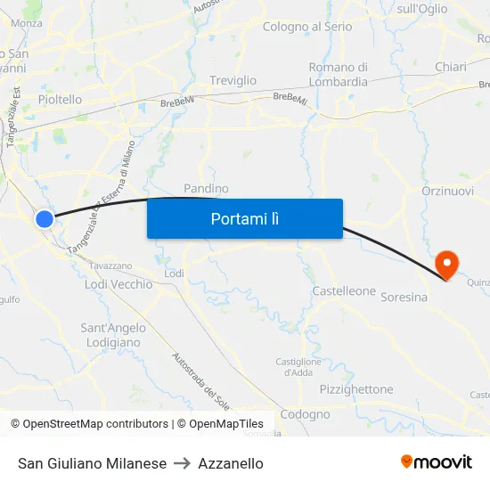 San Giuliano Milanese to Azzanello map