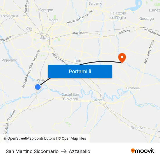 San Martino Siccomario to Azzanello map