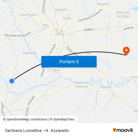 Sartirana Lomellina to Azzanello map