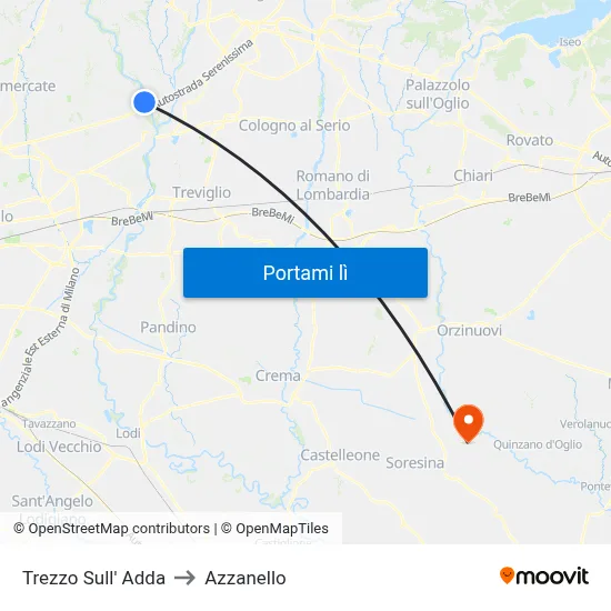Trezzo Sull' Adda to Azzanello map
