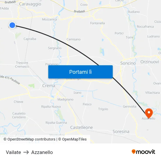 Vailate to Azzanello map