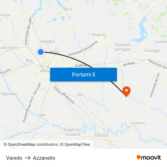 Varedo to Azzanello map