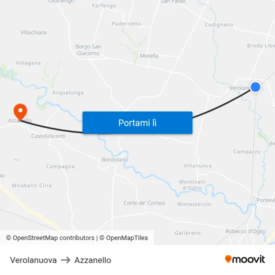 Verolanuova to Azzanello map