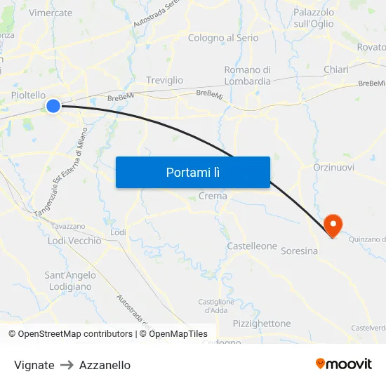 Vignate to Azzanello map