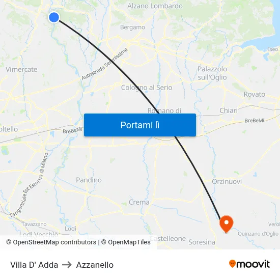 Villa D' Adda to Azzanello map
