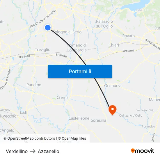 Verdellino to Azzanello map