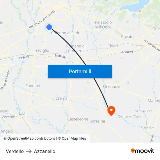 Verdello to Azzanello map