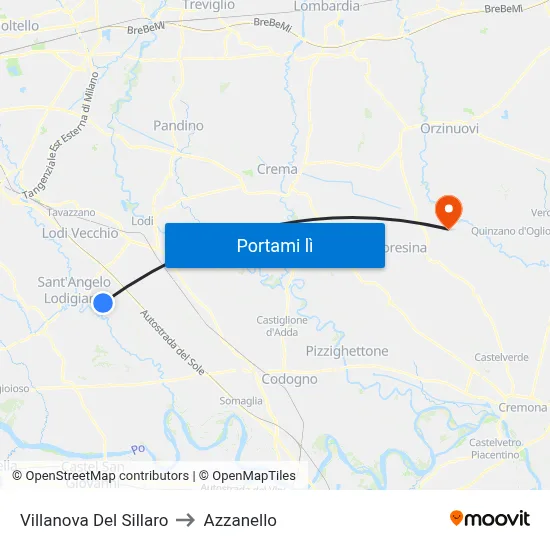 Villanova Del Sillaro to Azzanello map