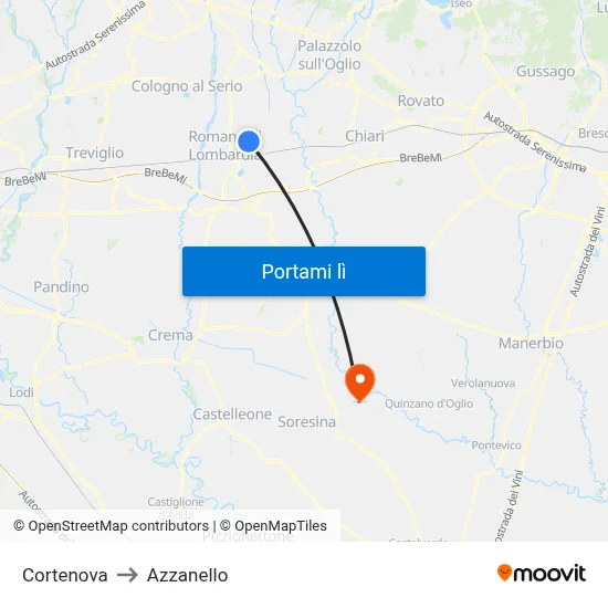 Cortenova to Azzanello map