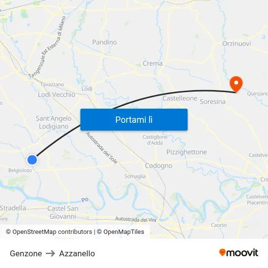 Genzone to Azzanello map