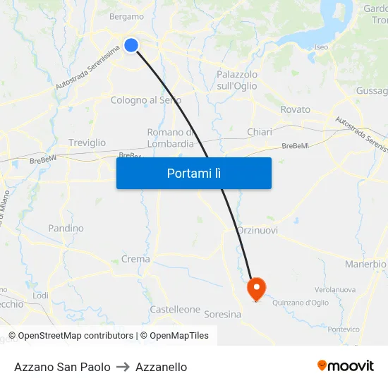 Azzano San Paolo to Azzanello map