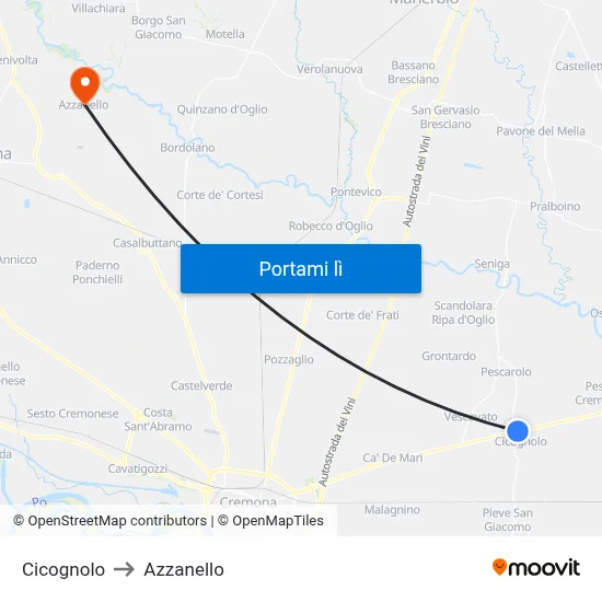 Cicognolo to Azzanello map