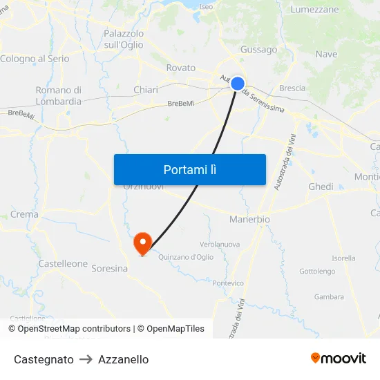 Castegnato to Azzanello map