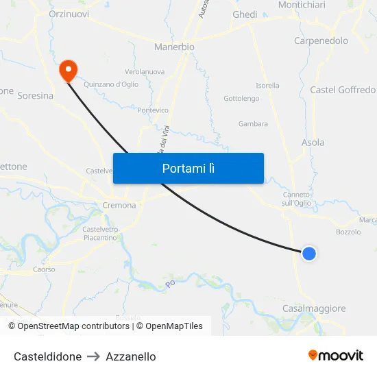 Casteldidone to Azzanello map